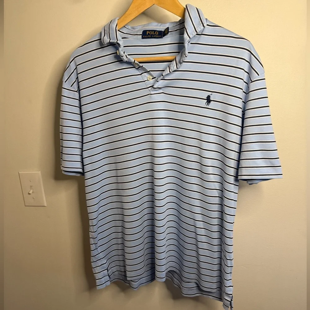 Polo Ralph Lauren Men’s Large Blue Striped Short Sleeve Polo Shirt Classic Fit